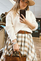 FEELING GOOD PLAID RUFFLE HANDKERCHIEF HEM MIDI SKIRT