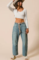 KIMMY BRAIDED WAIST BELT DRIP PAINT WASHED DENIM