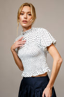 THE HARPER Polka Dot Smocked Top