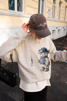 Teddy Bear Fisherman Vintage Graphic Sweatshirts (SAND)