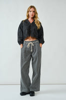 The Harbor Drawstring Wide-Leg Jeans (Black/Off White Stripe)
