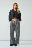 The Harbor Drawstring Wide-Leg Jeans (Black/Off White Stripe)