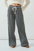 The Harbor Drawstring Wide-Leg Jeans (Black/Off White Stripe)