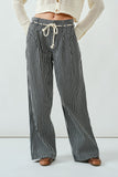 The Harbor Drawstring Wide-Leg Jeans (Black/Off White Stripe)