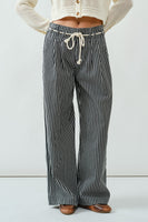 The Harbor Drawstring Wide-Leg Jeans (Black/Off White Stripe)