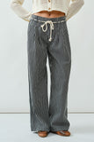 The Harbor Drawstring Wide-Leg Jeans (Black/Off White Stripe)