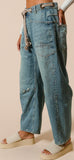 KIMMY BRAIDED WAIST BELT DRIP PAINT WASHED DENIM