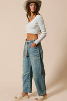 KIMMY BRAIDED WAIST BELT DRIP PAINT WASHED DENIM