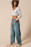 KIMMY BRAIDED WAIST BELT DRIP PAINT WASHED DENIM