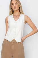 V-NECK BUTTON DOWN VEST (CREAM)