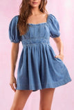 Remi Denim Puffed Sleeve Romper