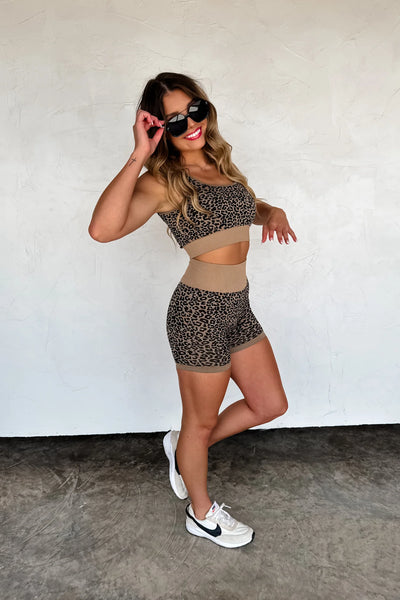 CHEETAH BRA & BIKER SHORT SET