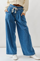 The Harbor Drawstring Wide-Leg Jeans (BLUE)