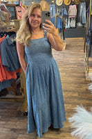 The Savannah Smocked Denim Maxi Dress