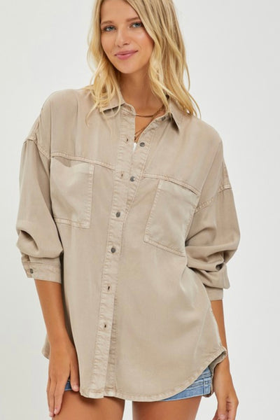 Mello Mood Oversized Button Down Tencel Top