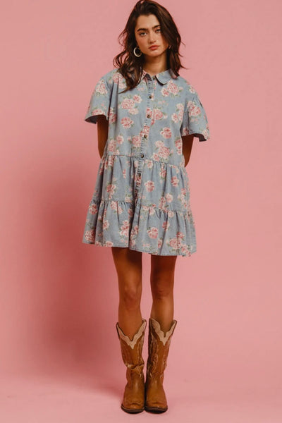 LANEY WASHED LIGHTWEIGHT TIERED SHIRT DRESS