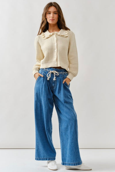 The Harbor Drawstring Wide-Leg Jeans (BLUE)