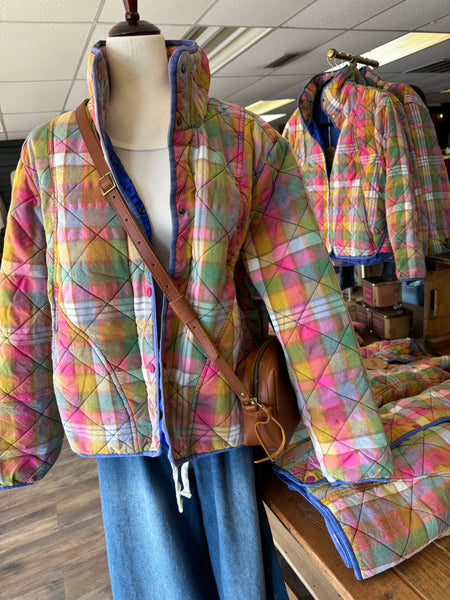 Preppy Vintage Plaid Quilted Jacket