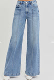 MASON HIGH WAIST WIDE LEG PINTUCK DETAILED JEANS (RISEN)