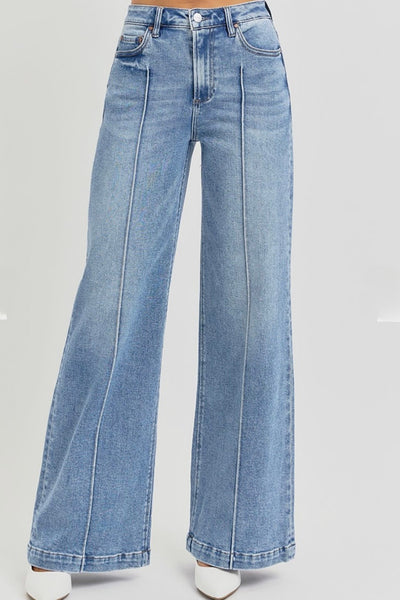 MASON HIGH WAIST WIDE LEG PINTUCK DETAILED JEANS (RISEN)