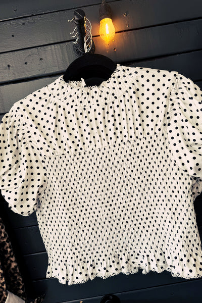 THE HARPER Polka Dot Smocked Top