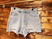 Lacy High Rise Front & Back Seam Mom Shorts